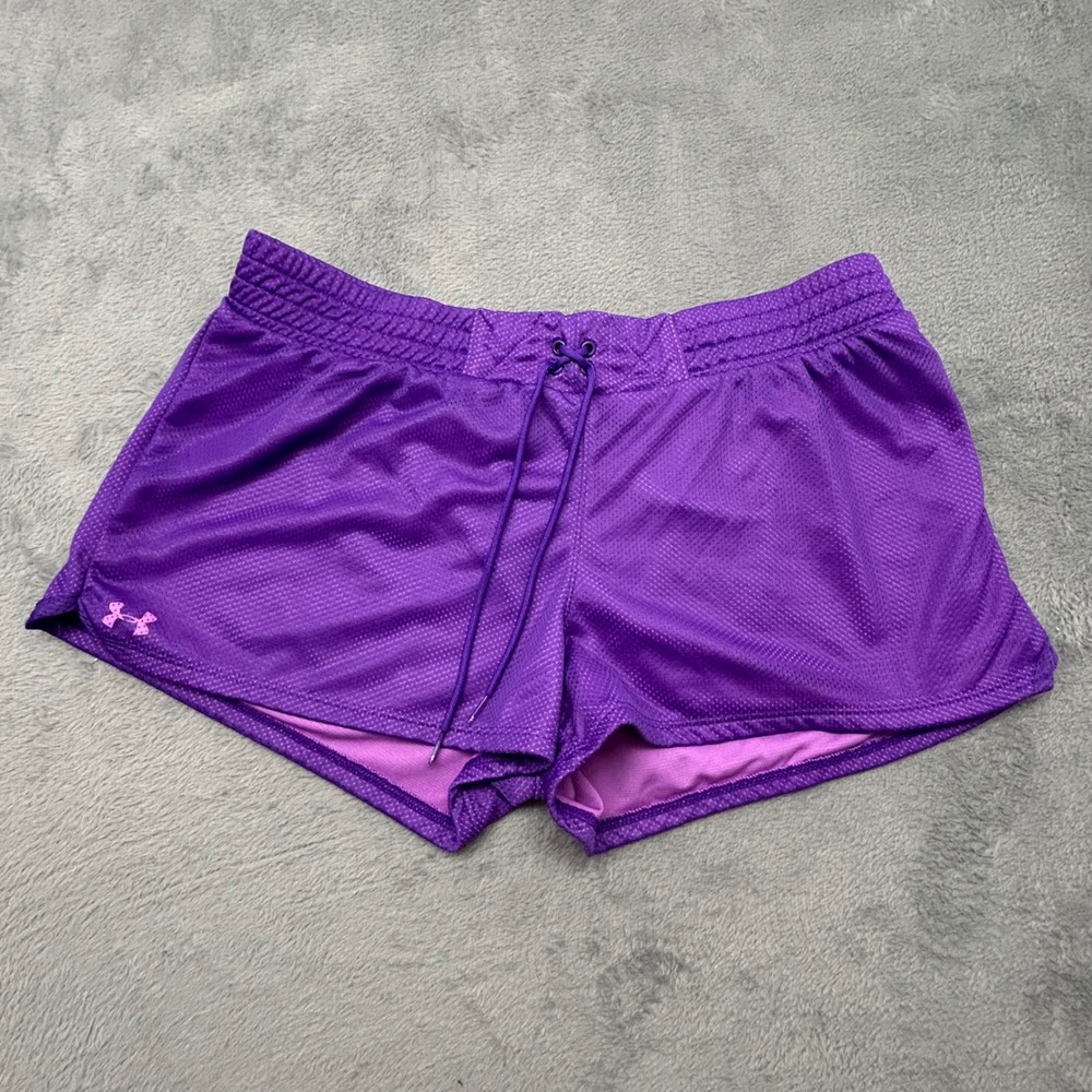 Under Armour HeatGear Purple Mesh Athletic Shorts Womens Medium Drawstring Gym